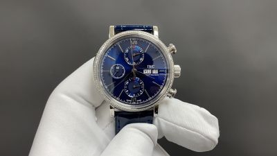 TW Factory IWC Portofino 42*13.5mm Dandong 7750 Movement Blue Italian Calfskin Leather Strap Blue Face Watch